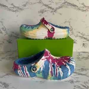 Crocs Classic Tie Dye Lined Womens Clog Shoes Blue